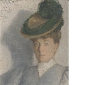 Portrait Frau Marie Pellegrini, die Gattin des Künstlers in grün garniertem Strohhut